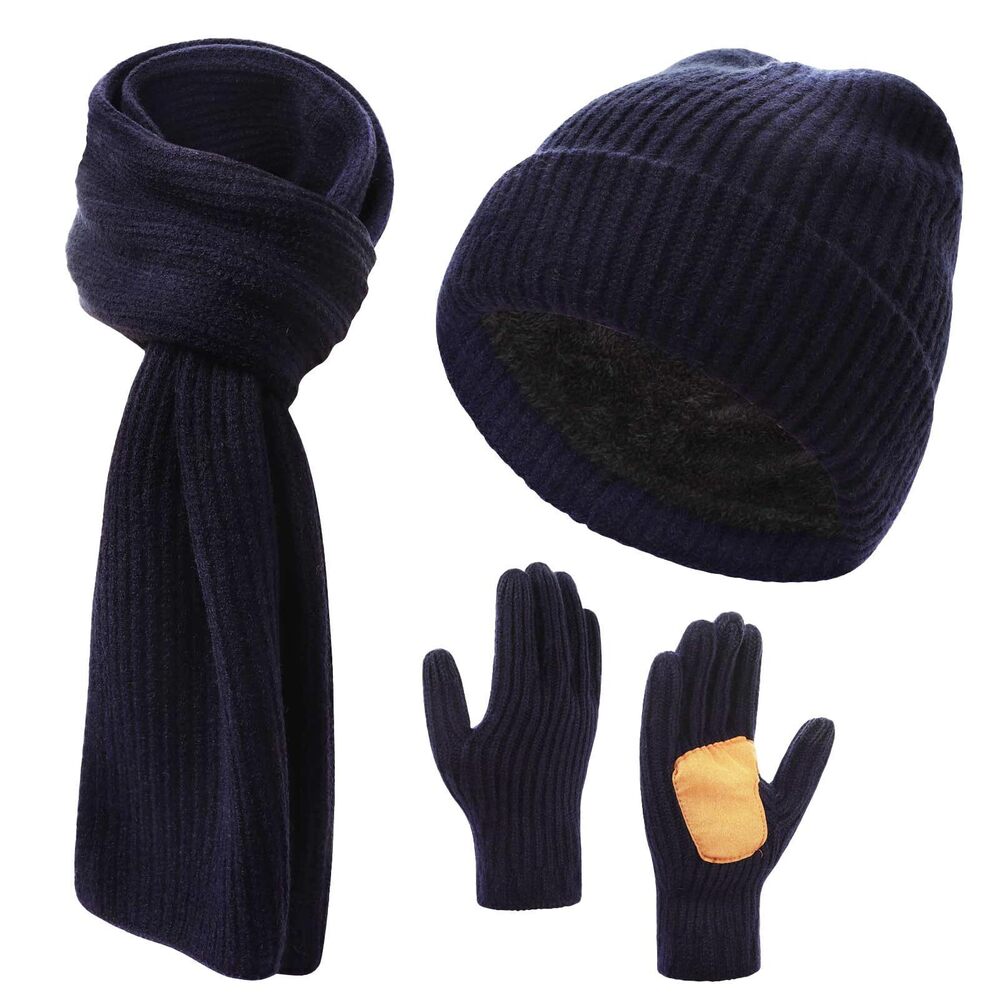 5728 Hat Scarf and Gloves Set Winter, L/XL/XXL Beanies Big Head, Long Thick